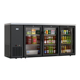 72 in. Commercial Three Glass Door Back Bar Cooler Refrigerator with Side Condenser and Compressor, LED Lighting, 18 Cu. Ft Capacity in Black (KM-BC-3GD-SCBK)
